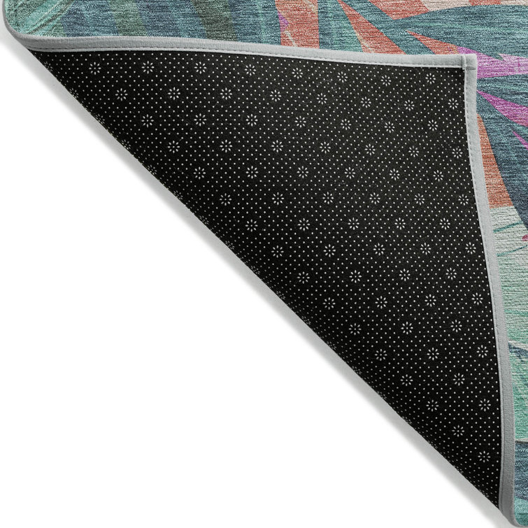 Tropical Floral Red and Teal Synthetic Washable Rug 3' x 5'