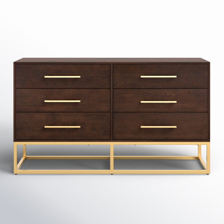 Estelle Transitional Walnut Dresser with Brass Accents 56"