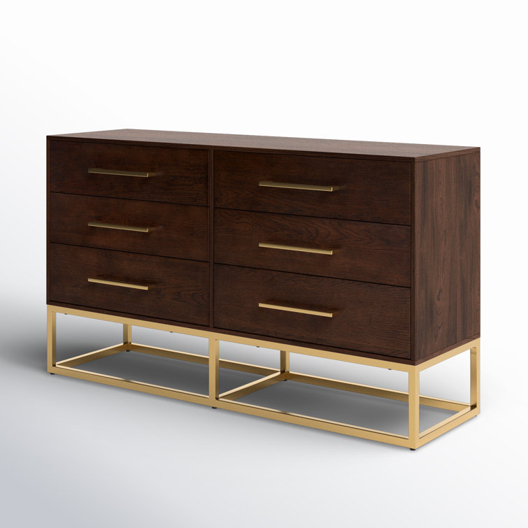 Estelle Transitional Walnut Dresser with Brass Accents 56"