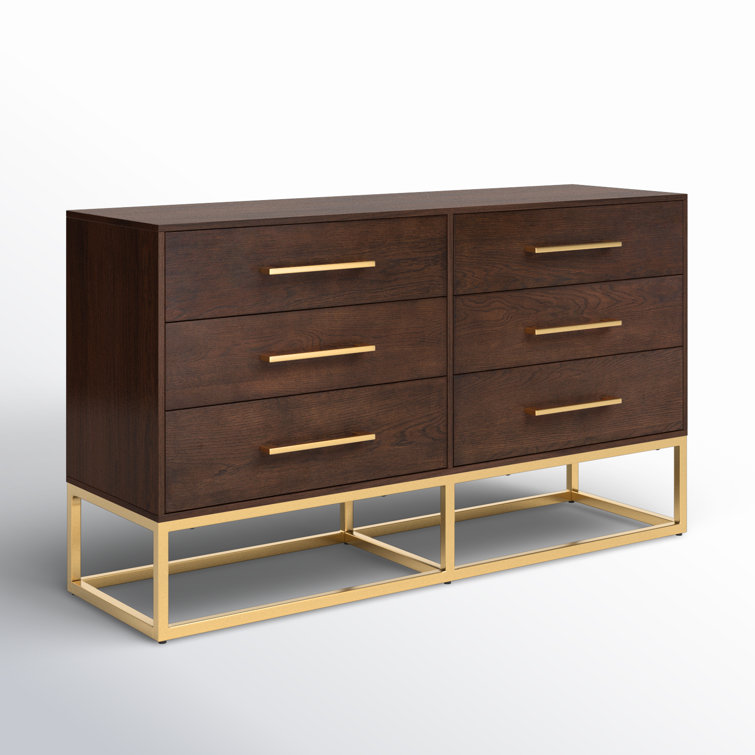Estelle Transitional Walnut Dresser with Brass Accents 56"