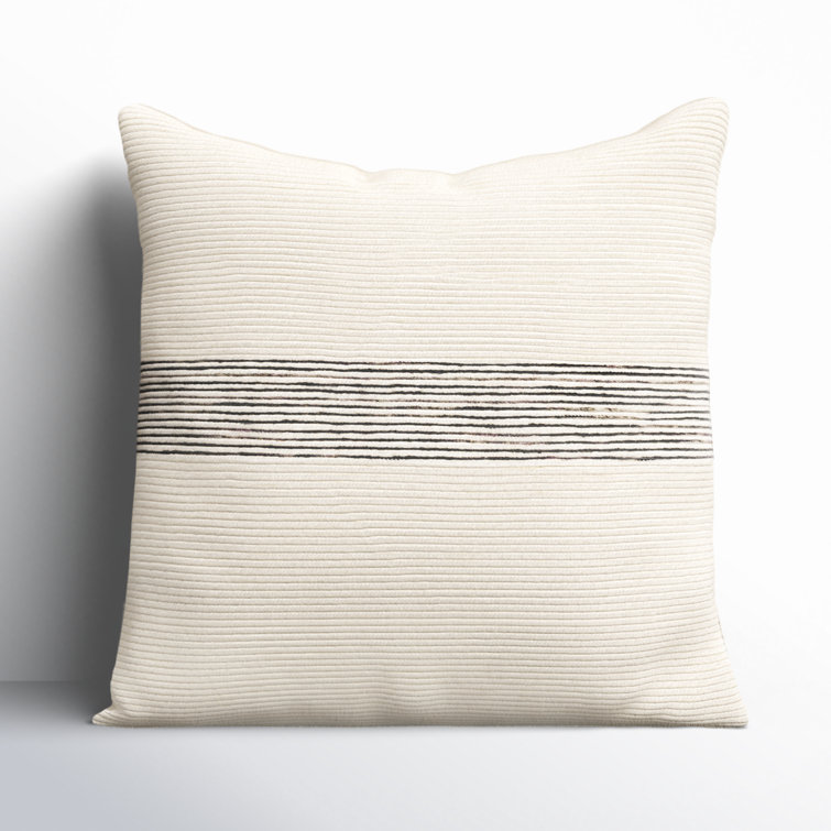 Ivory and Black Striped Cotton Blend Square Pillow