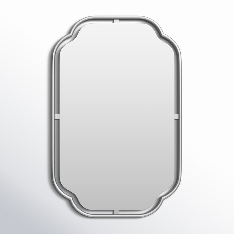 Silver Quatrefoil Metal Framed Rectangular Mirror