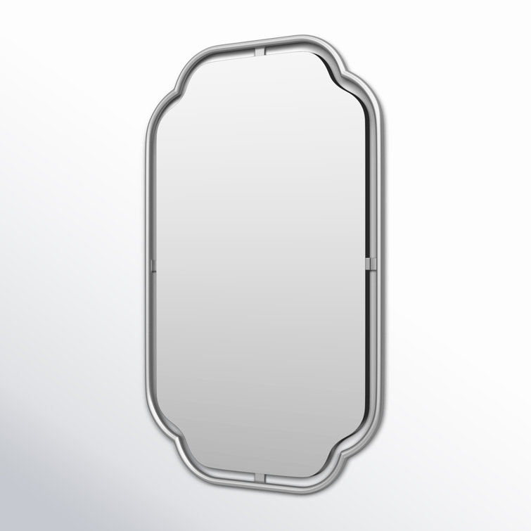 Silver Quatrefoil Metal Framed Rectangular Mirror