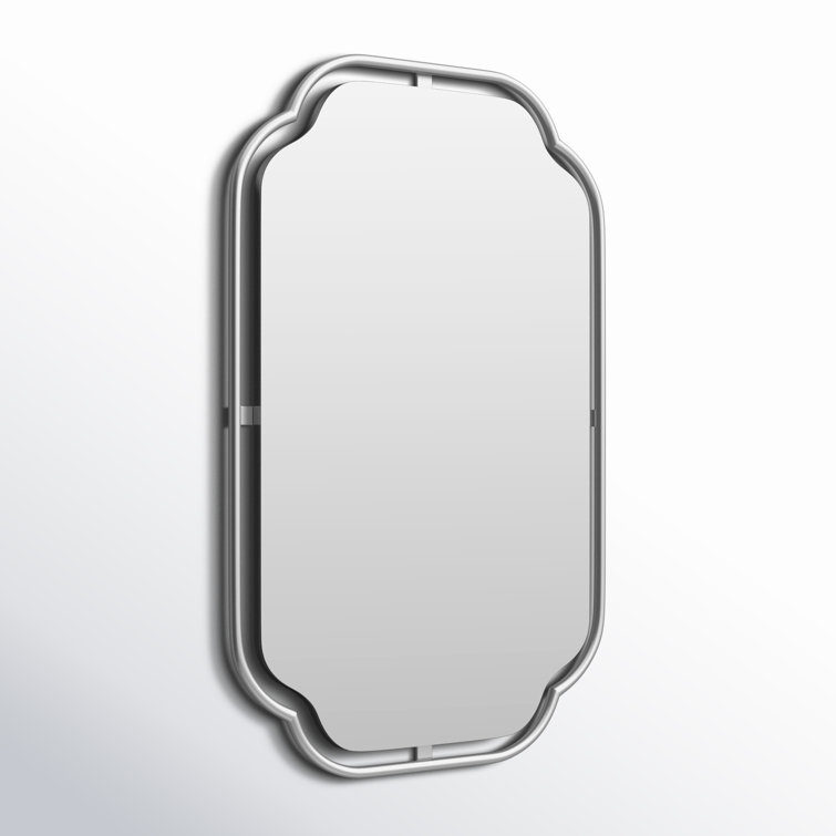 Silver Quatrefoil Metal Framed Rectangular Mirror