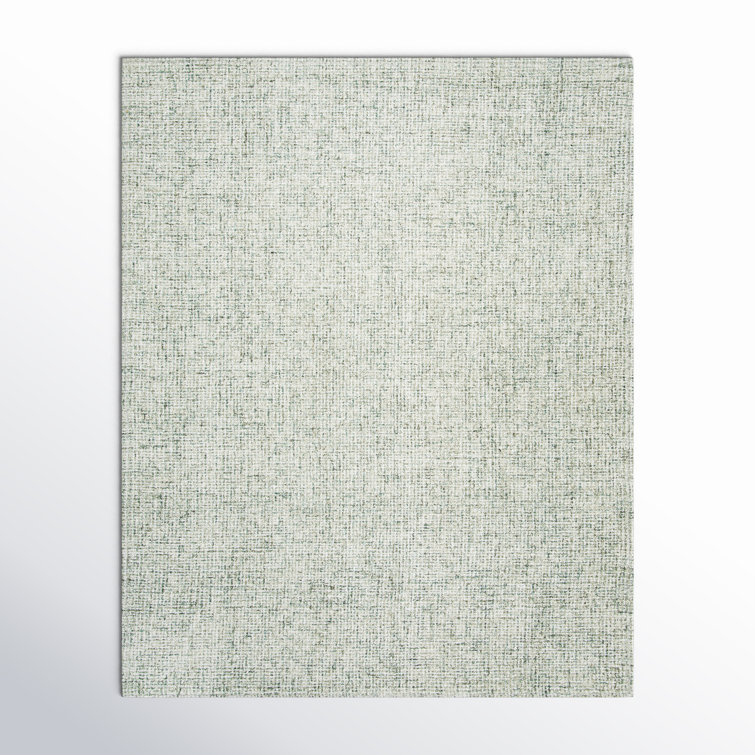 Ivory and Light Green Hand-Tufted Wool 8' x 10' Rug