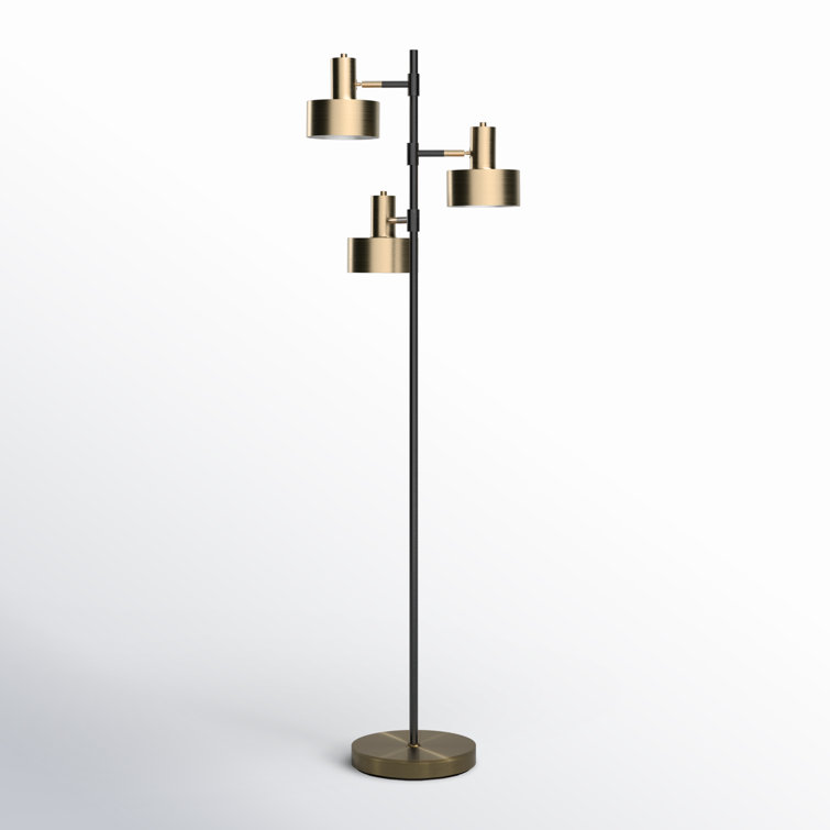 Arcadian Adjustable Triple-Arc Matte Black & Brass Floor Lamp