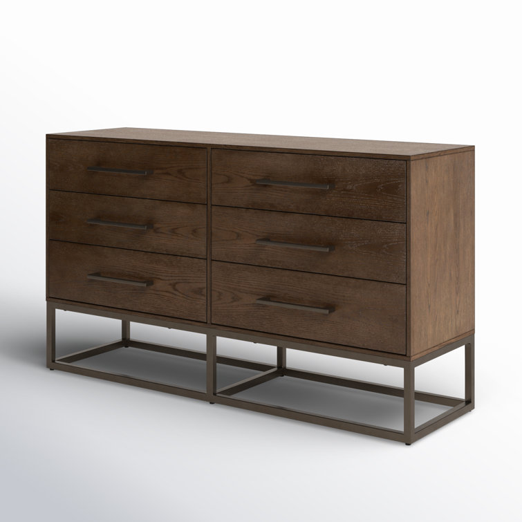 Estelle Ash Brown and Gunmetal Modern 6-Drawer Dresser