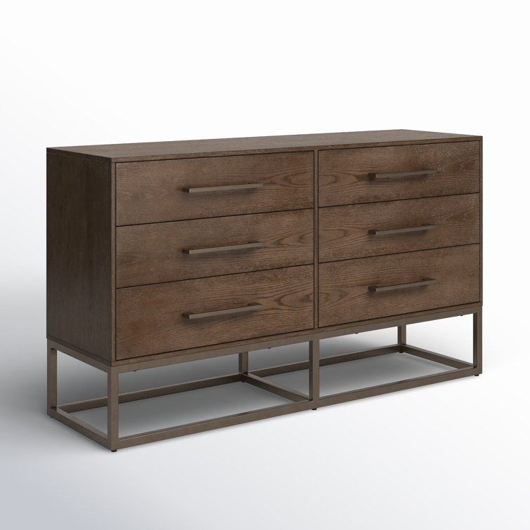 Estelle Ash Brown and Gunmetal Modern 6-Drawer Dresser