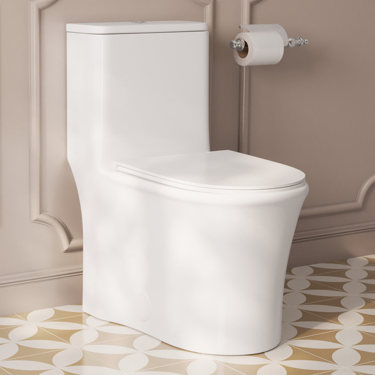 White Ceramic Elongated Dual Flush One-Piece Toilet