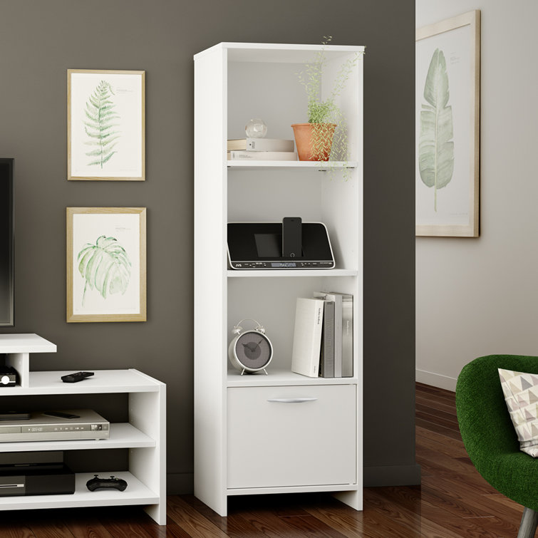 Pure White Adjustable 3-Shelf Bookcase with Door