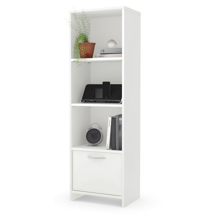 Pure White Adjustable 3-Shelf Bookcase with Door