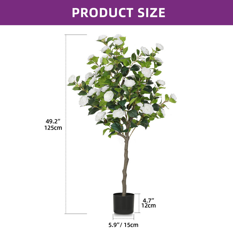 49.2" White Artificial Camellia Tree with LED Lights