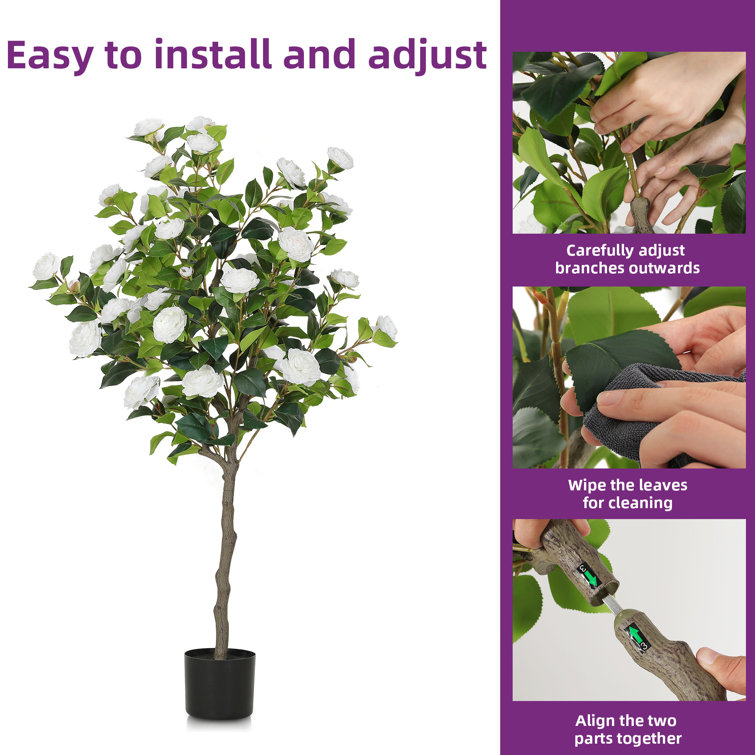 49.2" White Artificial Camellia Tree with LED Lights