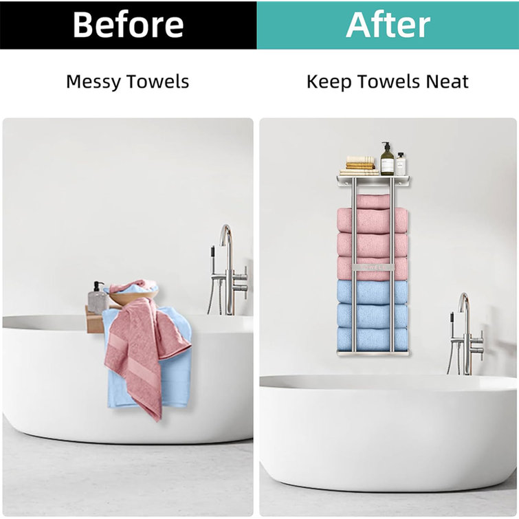 Brushed Nickel Wall Mounted Towel Rack with Shelf