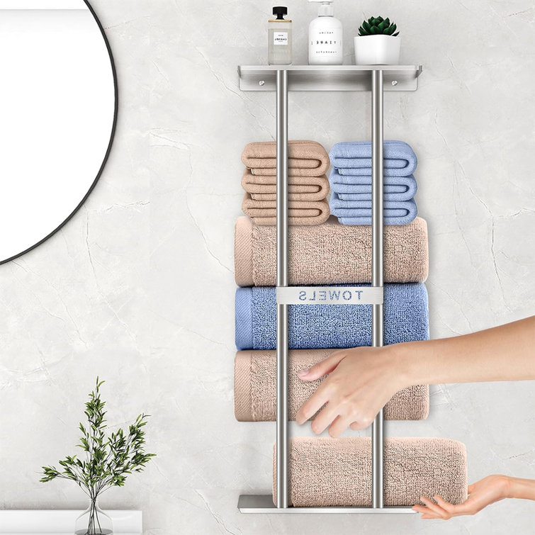Brushed Nickel Wall Mounted Towel Rack with Shelf