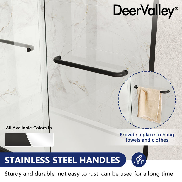 60-Inch Matte Black Aluminum Double Sliding Shower Door with Clear Glass