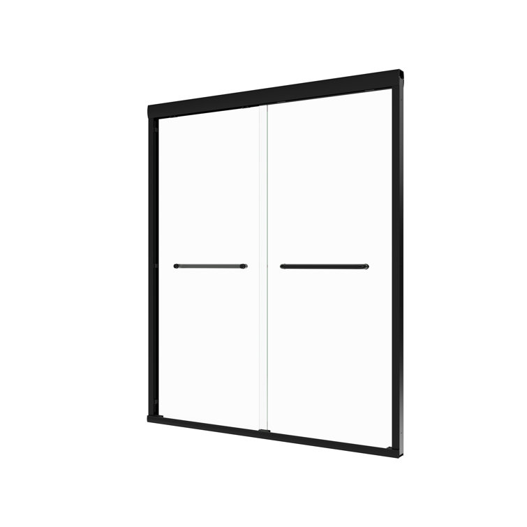 60-Inch Matte Black Aluminum Double Sliding Shower Door with Clear Glass
