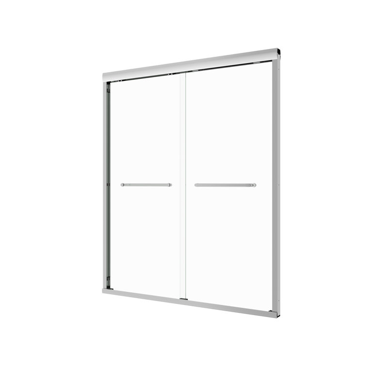 Silver Semi-Frameless Double Sliding Shower Door with Tempered Glass