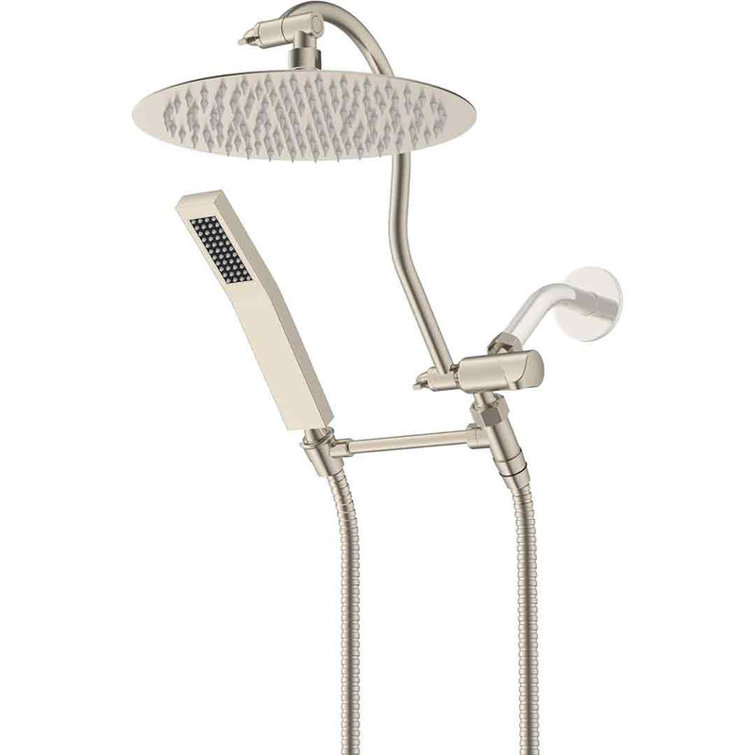 Brushed Nickel Adjustable Dual Shower Head with Handheld Wand