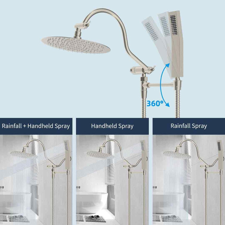 Brushed Nickel Adjustable Dual Shower Head with Handheld Wand
