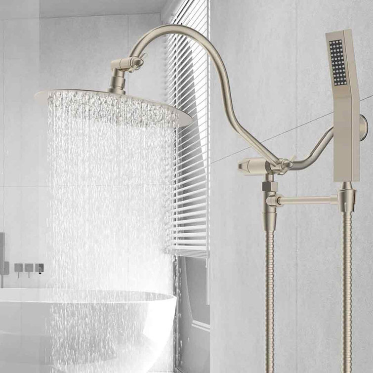 Brushed Nickel Adjustable Dual Shower Head with Handheld Wand
