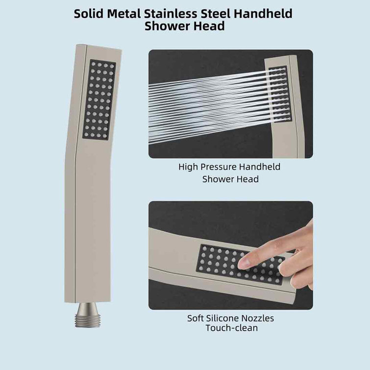 Brushed Nickel Adjustable Dual Shower Head with Handheld Wand