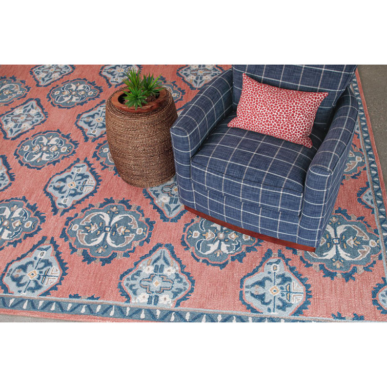 Vintage Red and Blue Hand-Tufted Wool Runner Rug