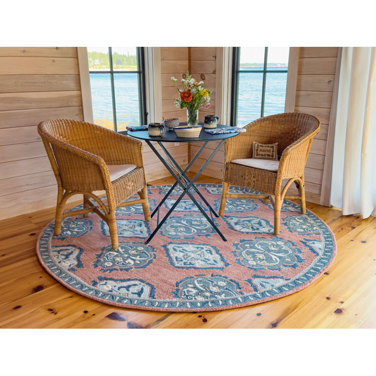 Vintage Red and Blue Hand-Tufted Wool Runner Rug