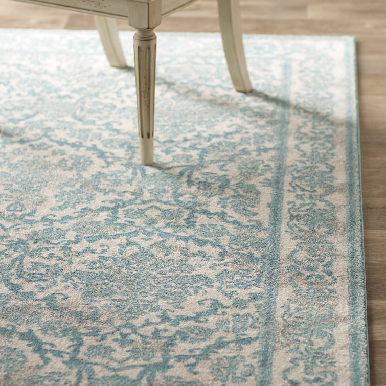 Ivory and Light Blue Rectangular Synthetic Area Rug, 11' x 15'