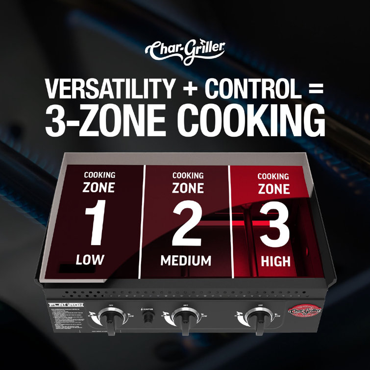 Black Stainless Steel 3-Burner Gas Hibachi Griddle with Lid