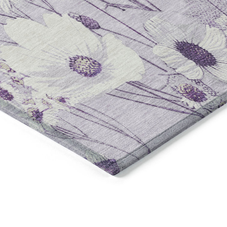 Lavender Floral Synthetic Washable Rectangular Rug 30" x 20"