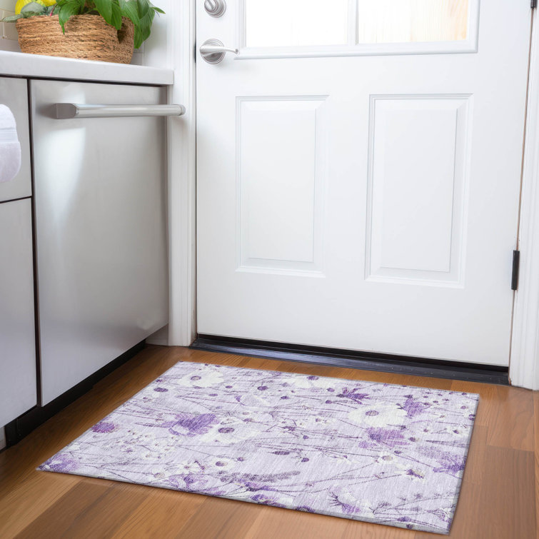 Lavender Floral Synthetic Washable Rectangular Rug 30" x 20"
