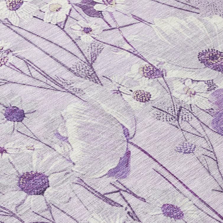Lavender Floral Synthetic Washable Rectangular Rug 30" x 20"
