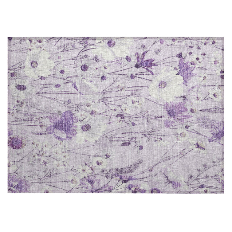 Lavender Floral Synthetic Washable Rectangular Rug 30" x 20"
