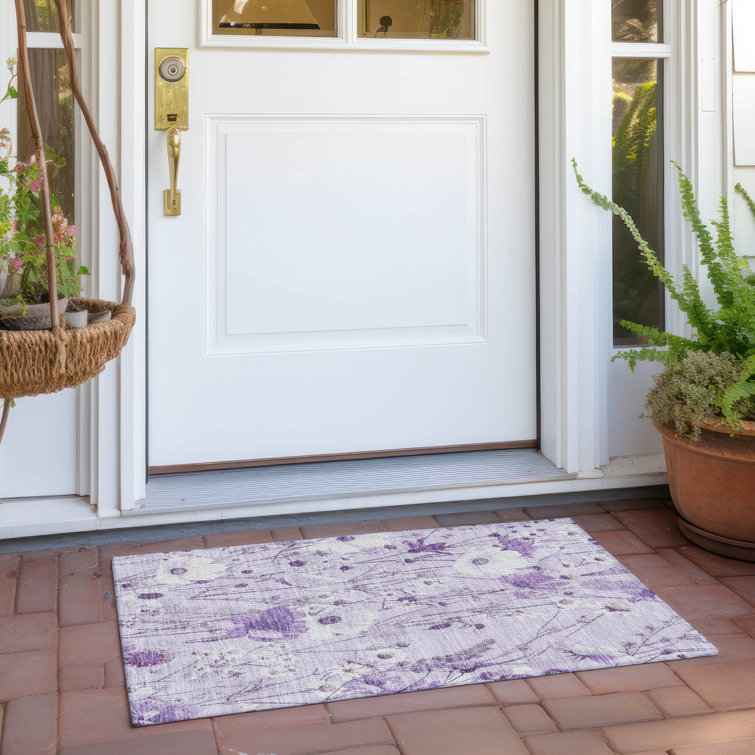 Lavender Floral Synthetic Washable Rectangular Rug 30" x 20"