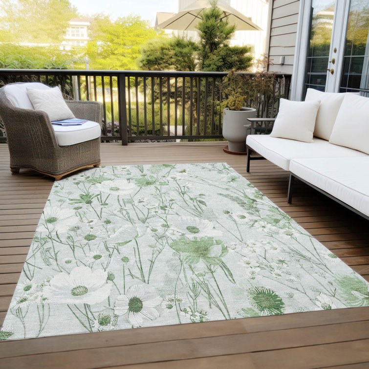 Mint Green Floral Washable Rectangular Rug 2'6" x 3'10"