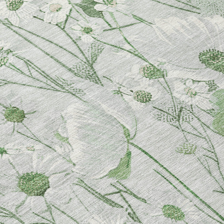 Mint Green Floral Washable Rectangular Rug 2'6" x 3'10"