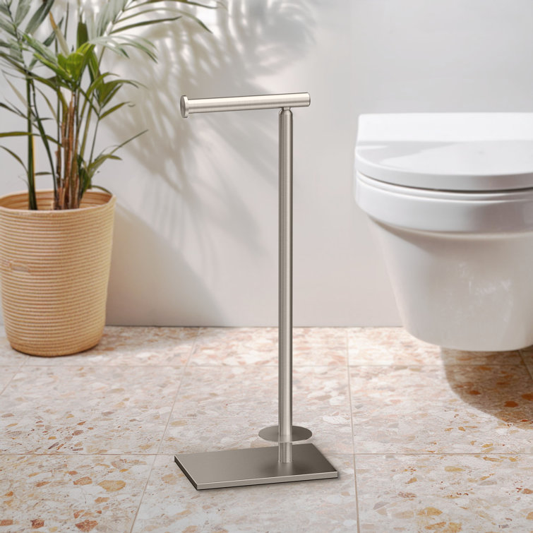 Satin Nickel Freestanding Toilet Paper Holder with Storage