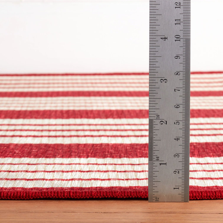 Abby Ticking Red and White Stripe Washable Runner Rug