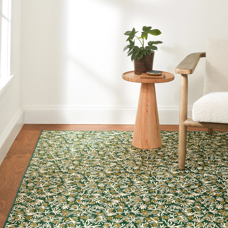 Winter Pinecones Green and White Synthetic Washable Rug 2x3