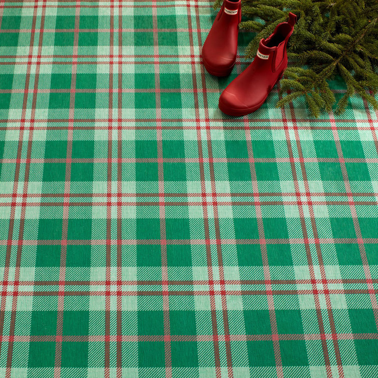 Green and Red Plaid Washable Synthetic Runner Rug 2'6" x 6'