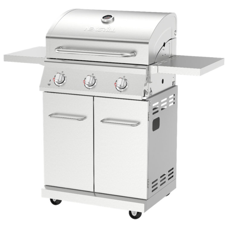 Stainless Steel 3-Burner Propane Gas Outdoor Grill with Foldable Shelves