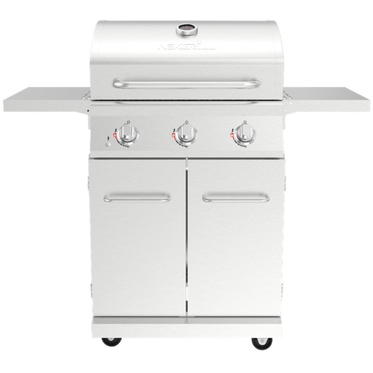 Stainless Steel 3-Burner Propane Gas Outdoor Grill with Foldable Shelves