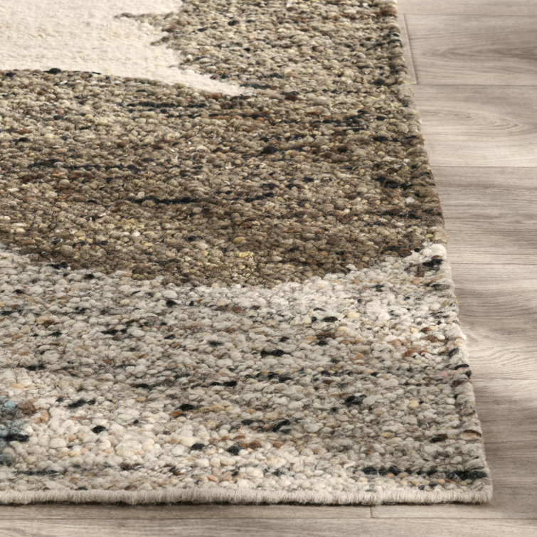 Handmade Blue and Green Abstract Wool Rectangular Rug