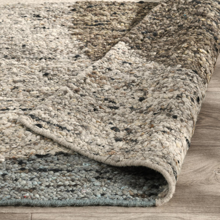 Handmade Blue and Green Abstract Wool Rectangular Rug