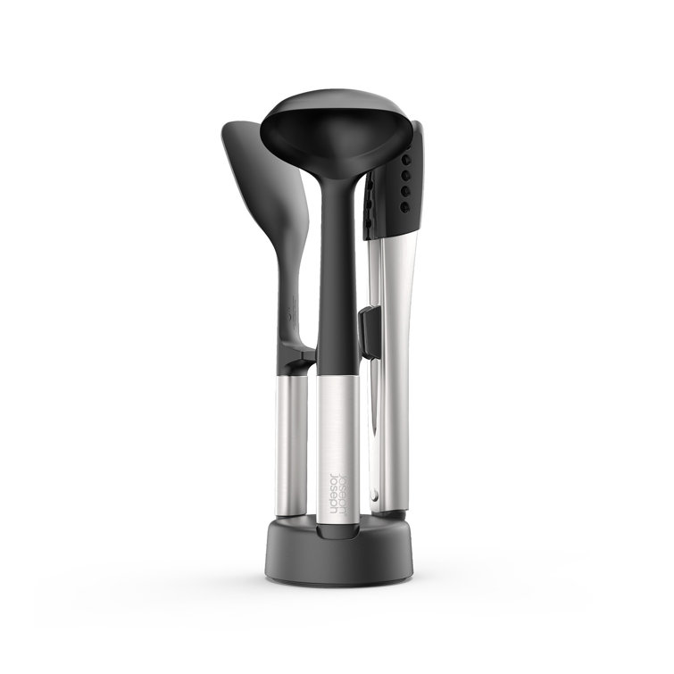 Stainless Steel and Silicone 3-Piece Utensil Set with Stand