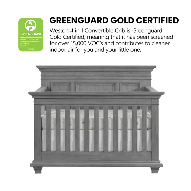 Dusk Gray Solid Wood 4-in-1 Convertible Crib