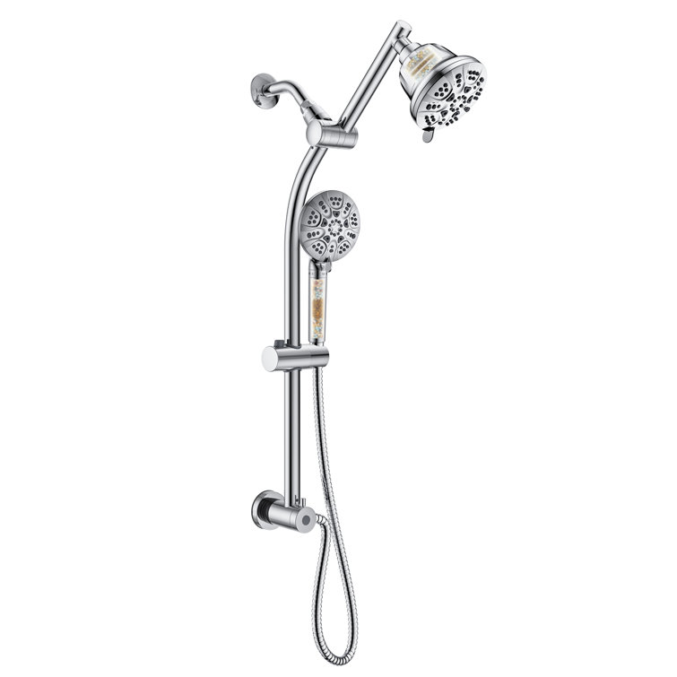 Polished Chrome Dual Head Adjustable Height Shower Set with Filter