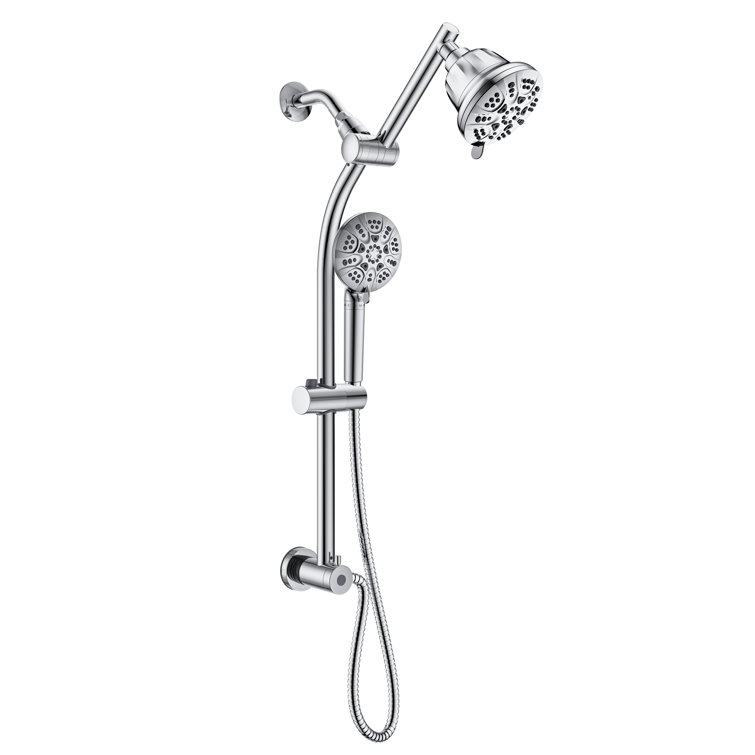 Polished Chrome Dual Head Adjustable Height Shower Set with Filter