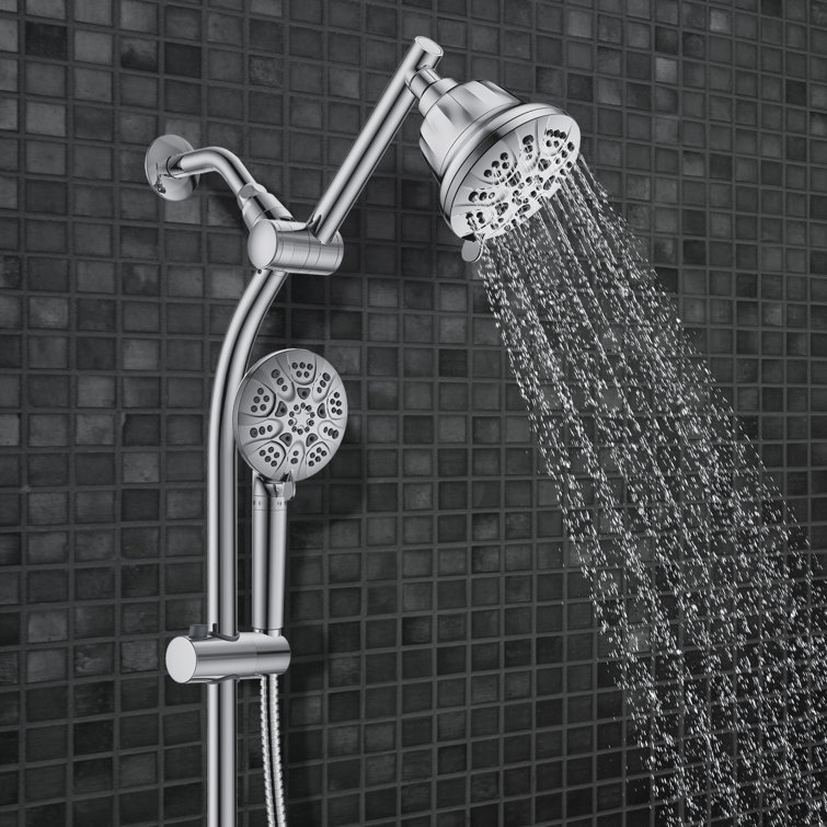 Polished Chrome Dual Head Adjustable Height Shower Set with Filter